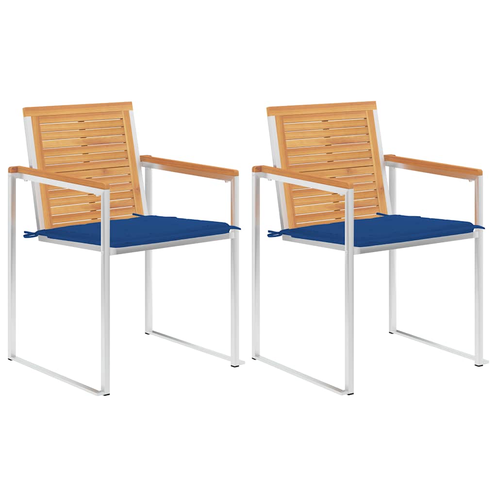vidaXL Chaises de jardin avec coussins 2 pcs. Bois de teck massif et acier