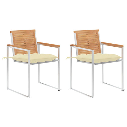 vidaXL Gartenstühle mit Kissen 2 Stk. Massivholz Teak und Stahl
