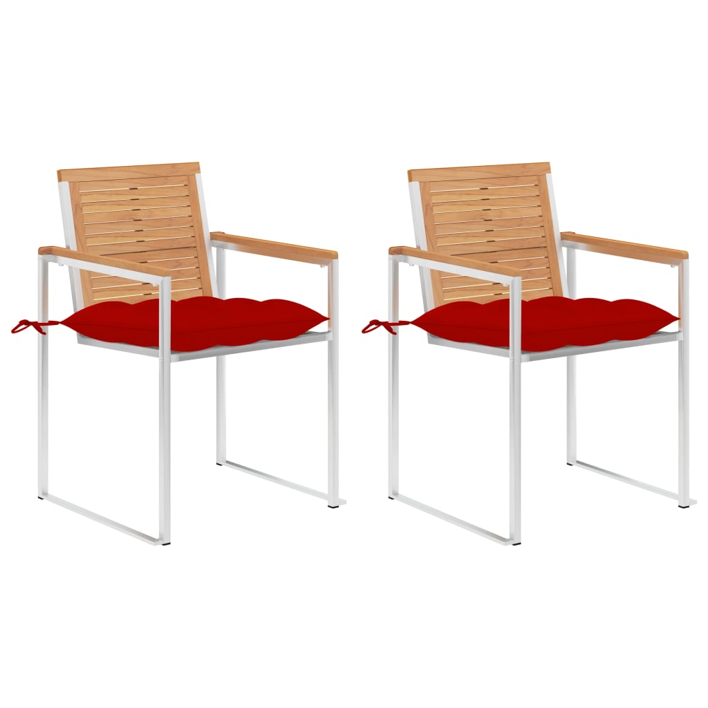 vidaXL Gartenstühle mit Kissen 2 Stk. Massivholz Teak und Stahl