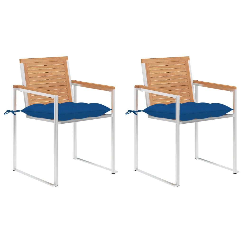 vidaXL Gartenstühle mit Kissen 2 Stk. Massivholz Teak und Stahl