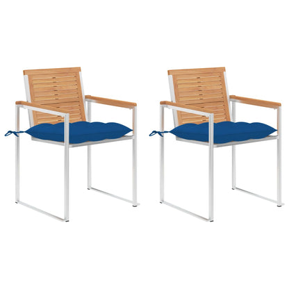 vidaXL Gartenstühle mit Kissen 2 Stk. Massivholz Teak und Stahl