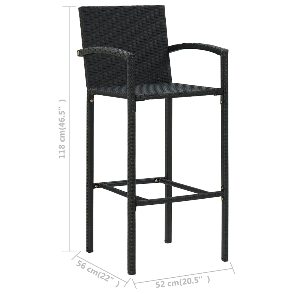 vidaXL 5-tlg. Garten-Bar-Set mit Armlehnen Poly Rattan Schwarz