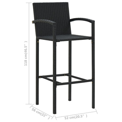 vidaXL 5-tlg. Garten-Bar-Set mit Armlehnen Poly Rattan Schwarz
