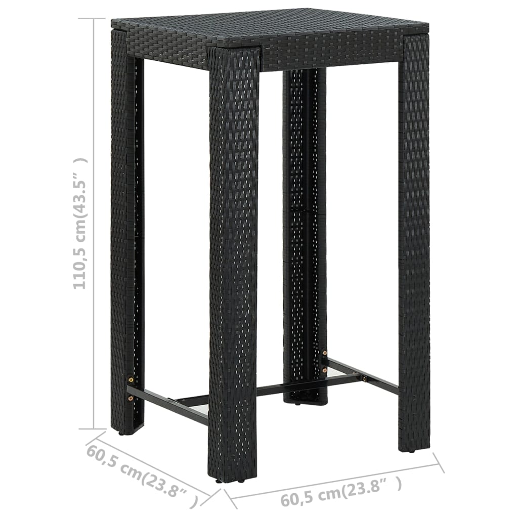 vidaXL 5-tlg. Garten-Bar-Set mit Armlehnen Poly Rattan Schwarz