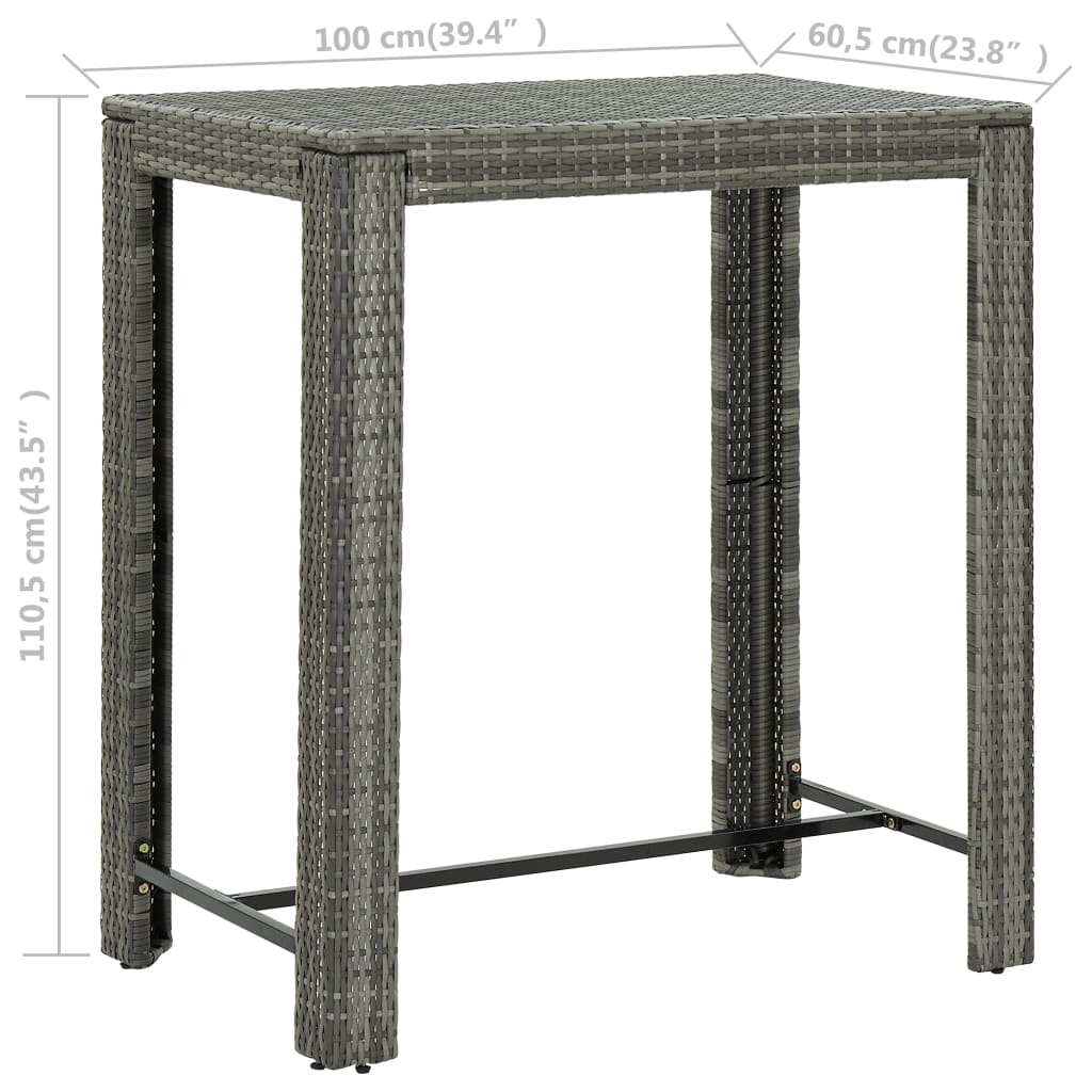 vidaXL 5-tlg. Garten-Bar-Set mit Armlehnen Poly Rattan Grau