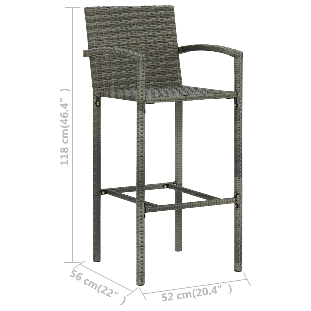 vidaXL 5-tlg. Garten-Bar-Set mit Armlehnen Poly Rattan Grau