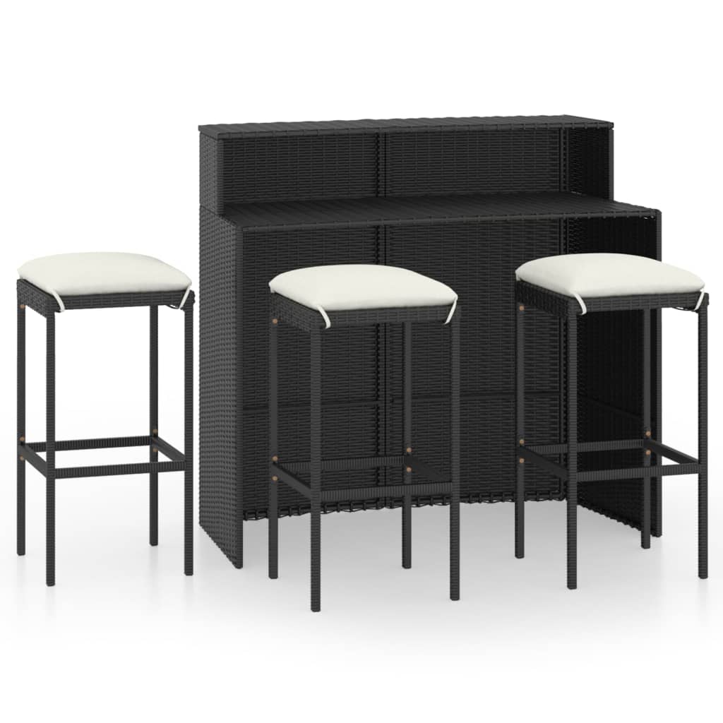 vidaXL 4-tlg. Gartenbar-Set mit Kissen Schwarz