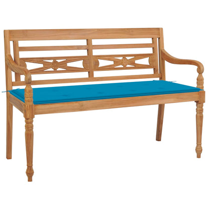 vidaXL Batavia-Gartenbank mit Blauem Kissen 120 cm Teak Massivholz