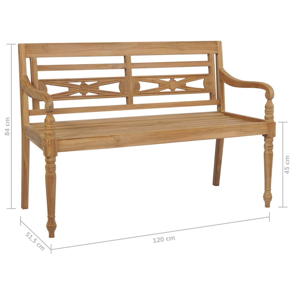 vidaXL Batavia-Gartenbank mit Blauem Kissen 120 cm Teak Massivholz