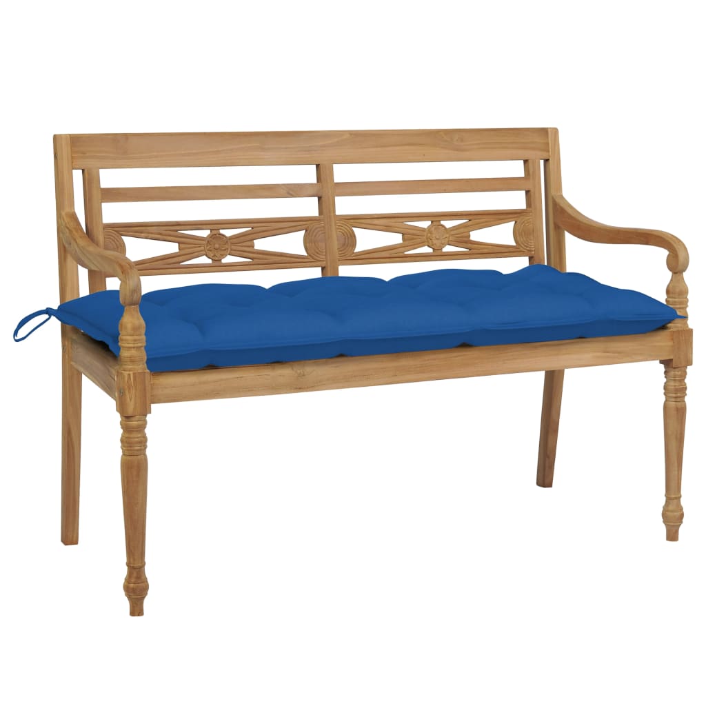 vidaXL Batavia-Gartenbank mit Blauem Kissen 120 cm Teak Massivholz