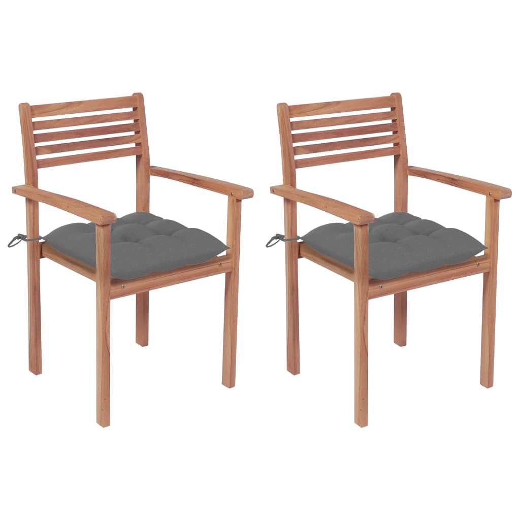 vidaXL Gartenstühle 2 Stk. mit Grauen Kissen Massivholz Teak