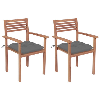 vidaXL Gartenstühle 2 Stk. mit Grauen Kissen Massivholz Teak