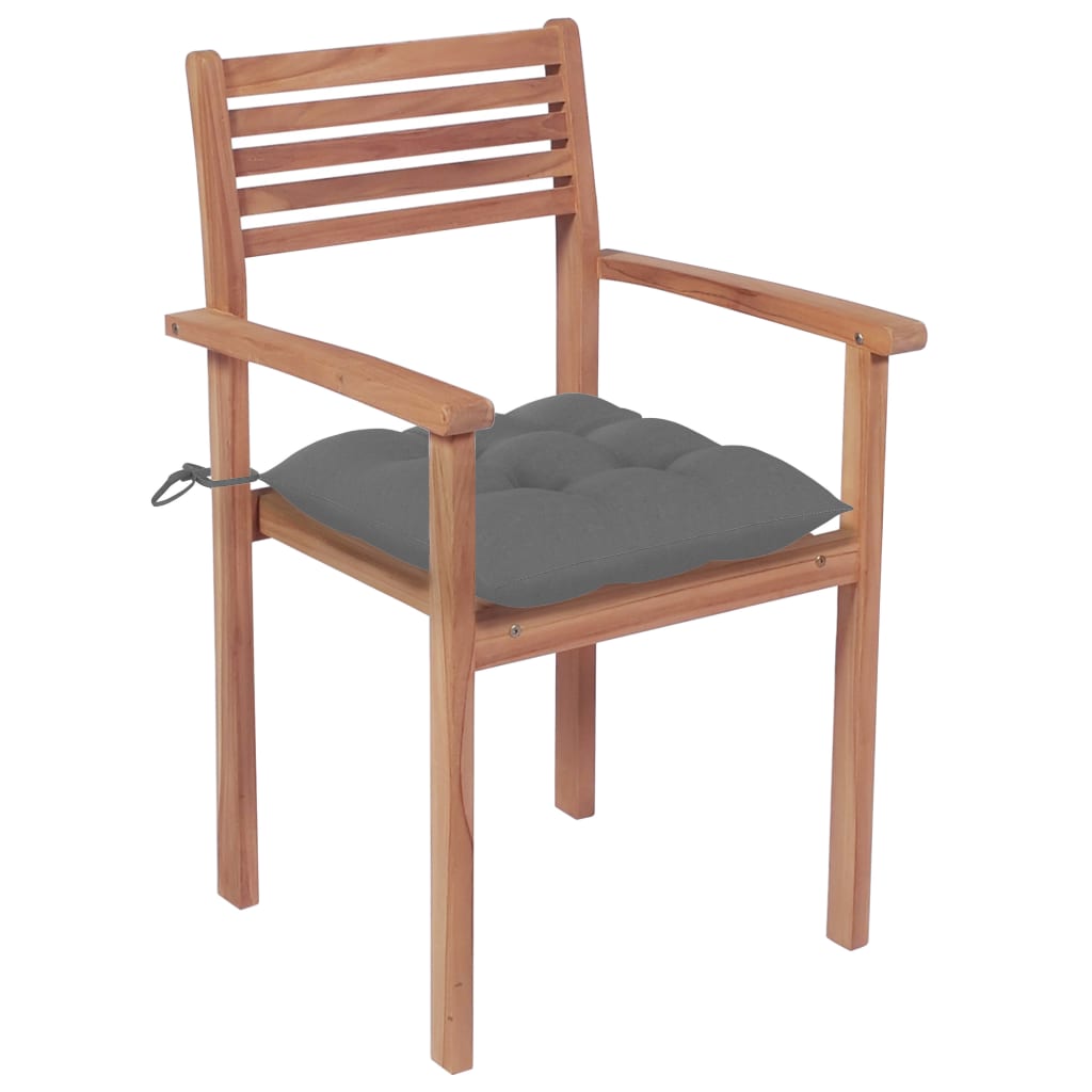 vidaXL Gartenstühle 2 Stk. mit Grauen Kissen Massivholz Teak