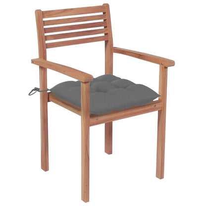 vidaXL Gartenstühle 2 Stk. mit Grauen Kissen Massivholz Teak
