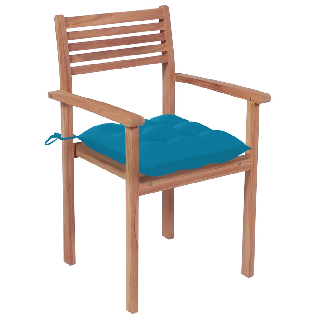 vidaXL Gartenstühle 2 Stk. mit Hellblauen Kissen Massivholz Teak
