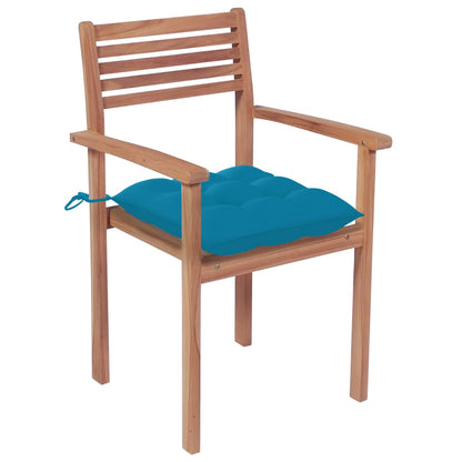 vidaXL Gartenstühle 2 Stk. mit Hellblauen Kissen Massivholz Teak