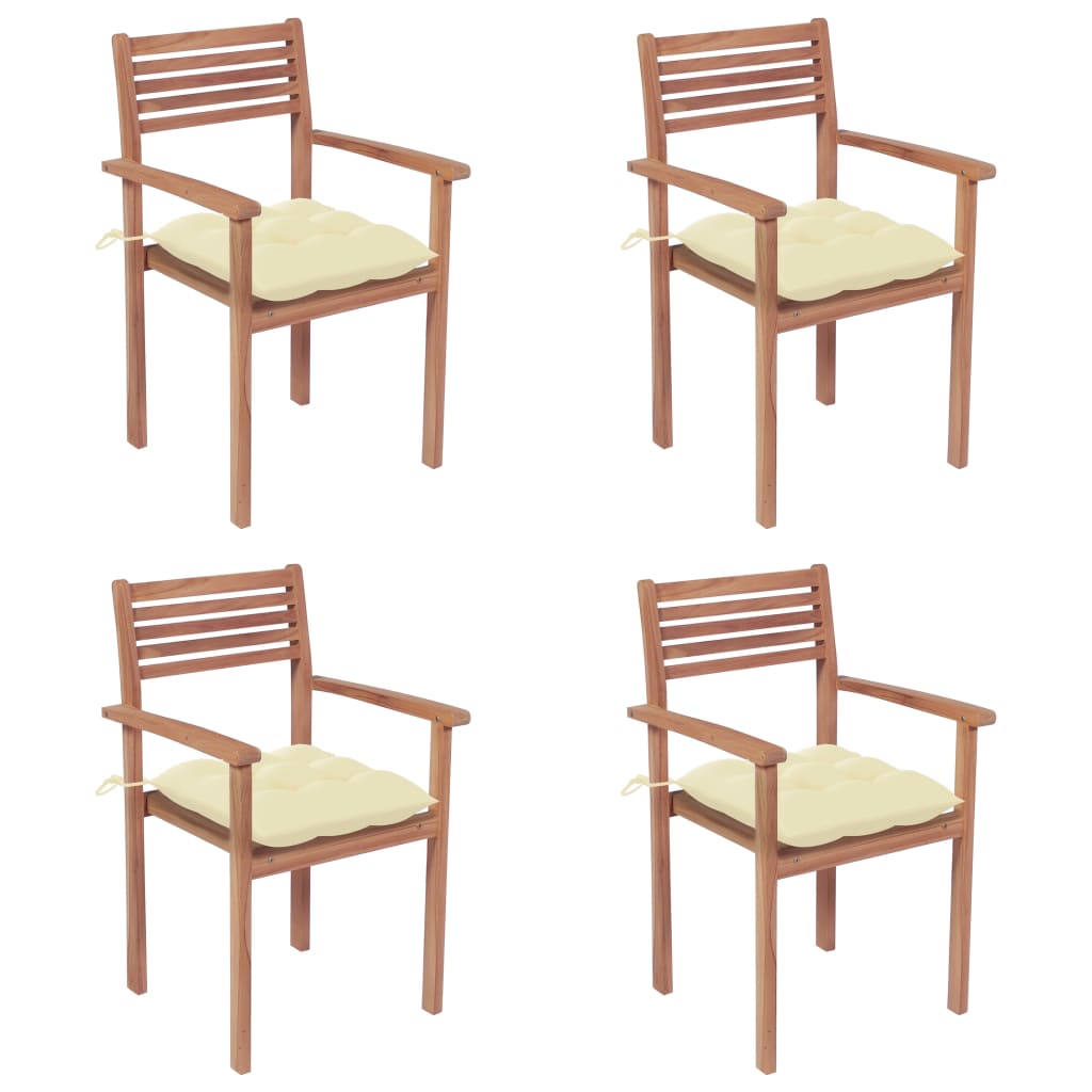 vidaXL Gartenstühle 4 Stk. mit Cremeweißen Kissen Massivholz Teak