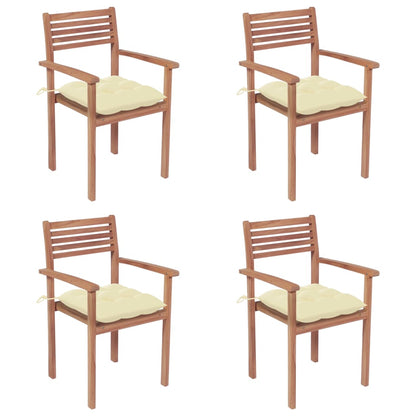 vidaXL Gartenstühle 4 Stk. mit Cremeweißen Kissen Massivholz Teak