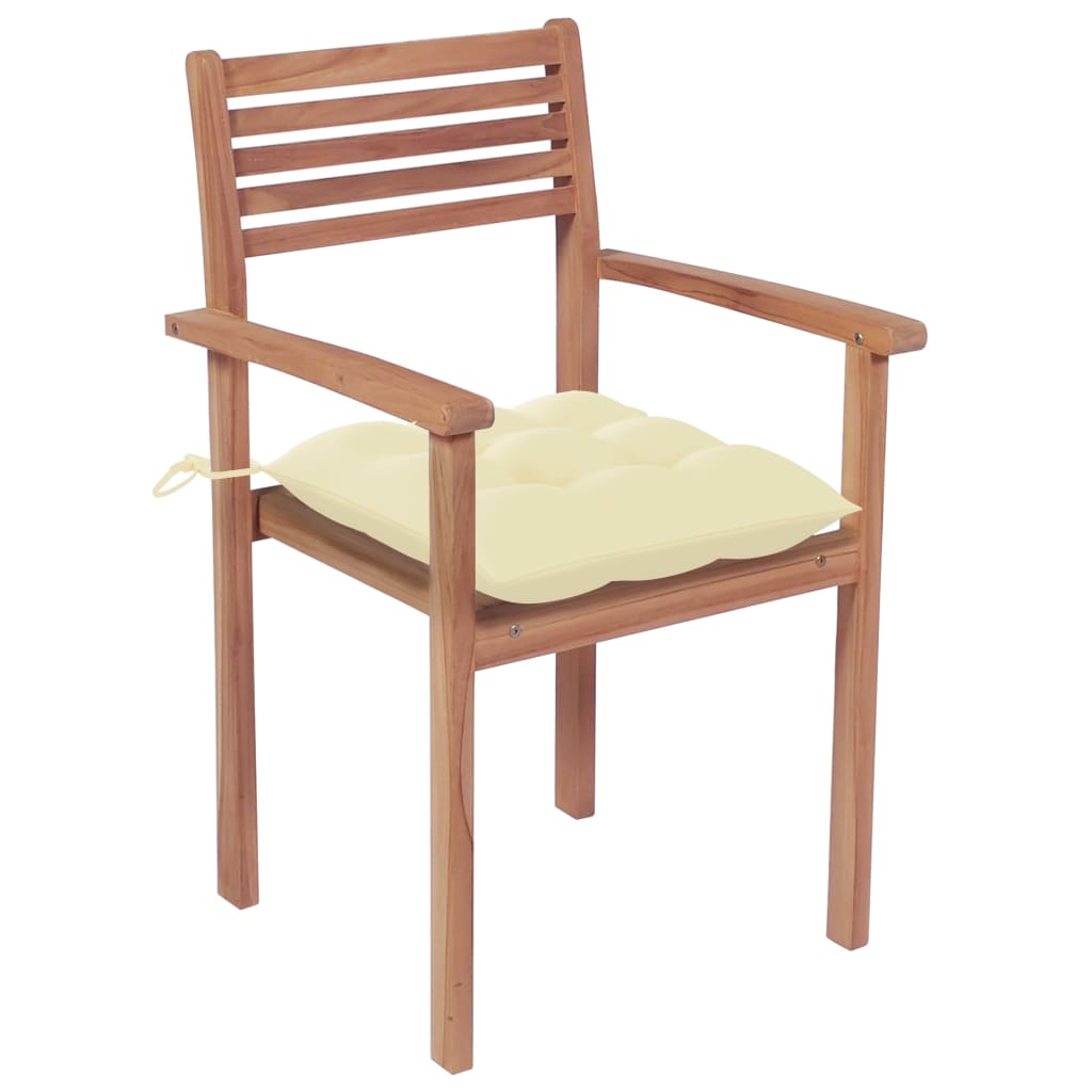 vidaXL Gartenstühle 4 Stk. mit Cremeweißen Kissen Massivholz Teak