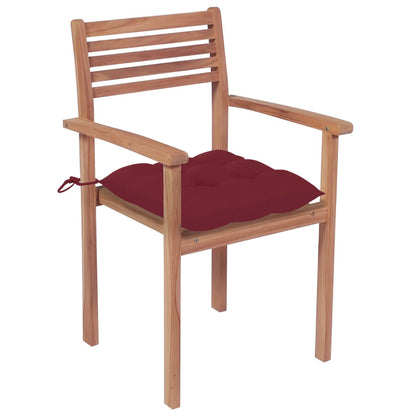 vidaXL Gartenstühle 4 Stk. mit Weinroten Kissen Massivholz Teak