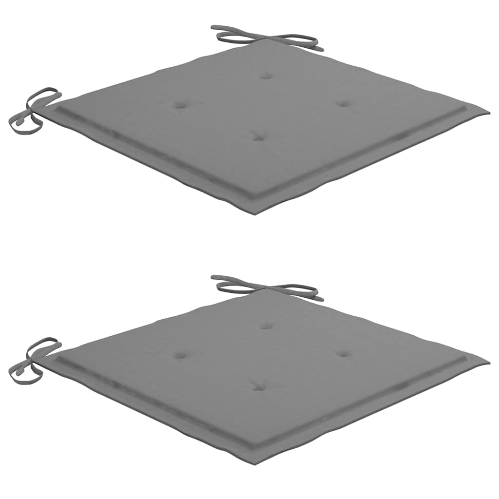 Gartenstühle 2 Stk. mit Grauen Kissen Teak Massivholz