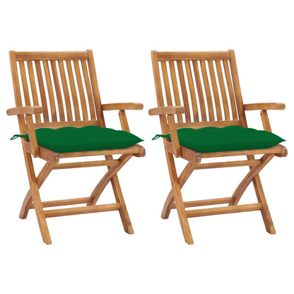 vidaXL Gartenstühle 2 Stk. mit Grünen Kissen Massivholz Teak