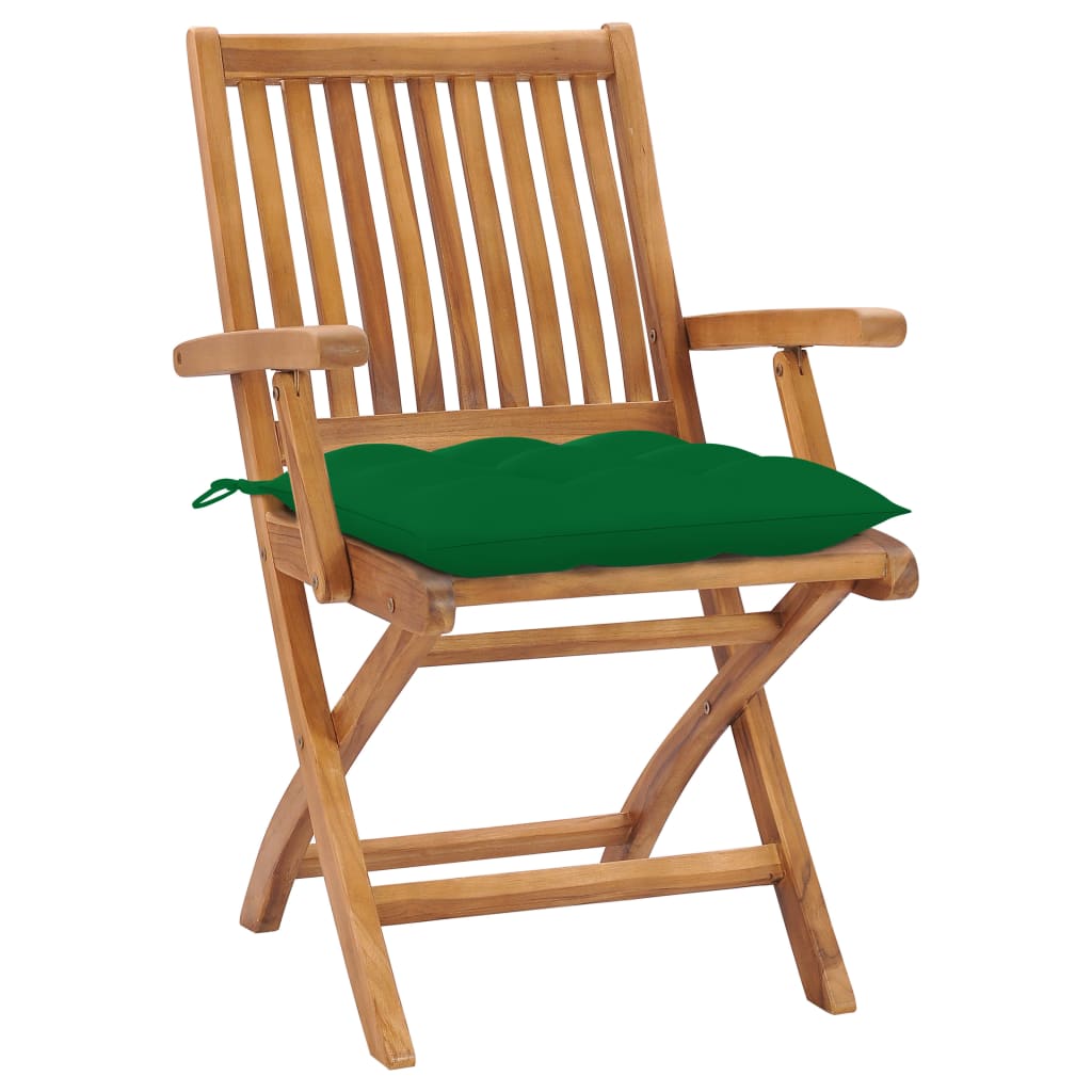 vidaXL Gartenstühle 2 Stk. mit Grünen Kissen Massivholz Teak