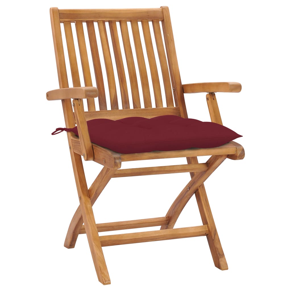 vidaXL Gartenstühle 2 Stk. mit Weinroten Kissen Massivholz Teak