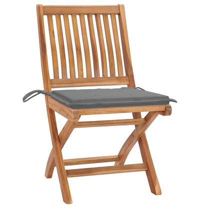 vidaXL Gartenstühle 2 Stk. mit Grauen Kissen Teak Massivholz