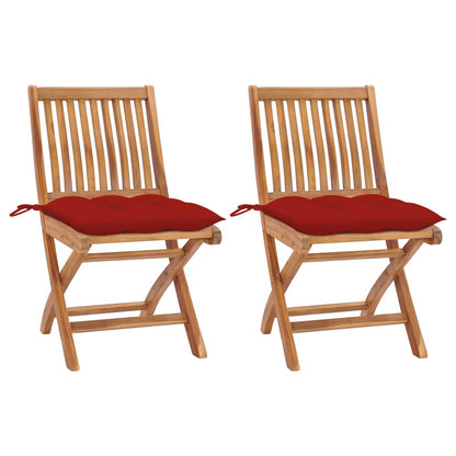 vidaXL Gartenstühle 2 Stk. mit Roten Kissen Massivholz Teak