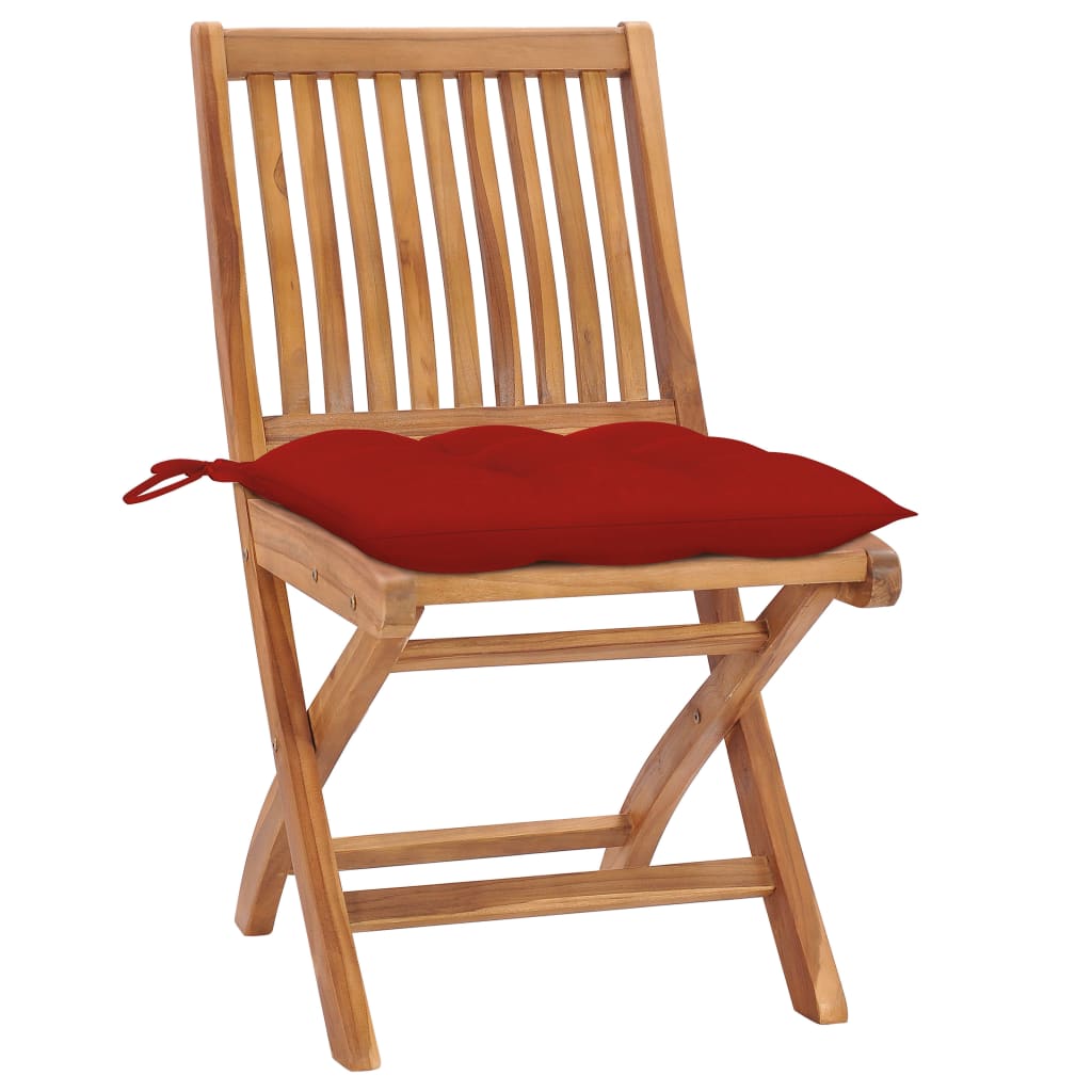 vidaXL Gartenstühle 2 Stk. mit Roten Kissen Massivholz Teak