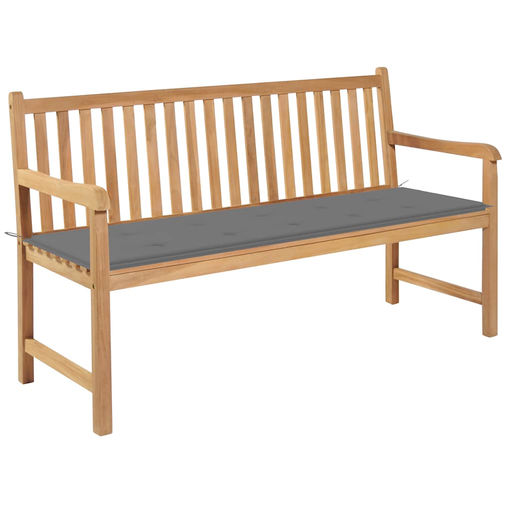 vidaXL Gartenbank mit Grauer Auflage 150 cm Massivholz Teak