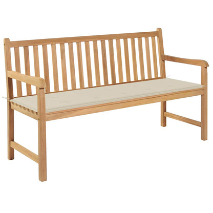 vidaXL Gartenbank mit Cremeweißer Auflage 150 cm Massivholz Teak