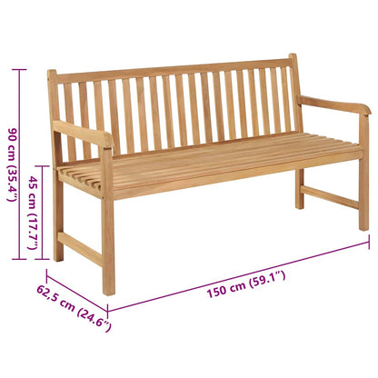 vidaXL Gartenbank mit Cremeweißer Auflage 150 cm Massivholz Teak