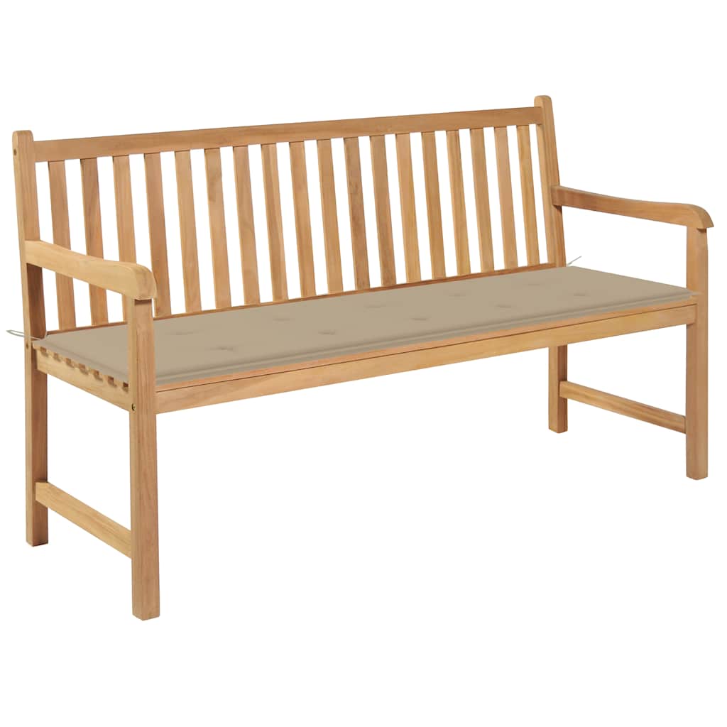 vidaXL Gartenbank mit Beige Auflage 150 cm Massivholz Teak