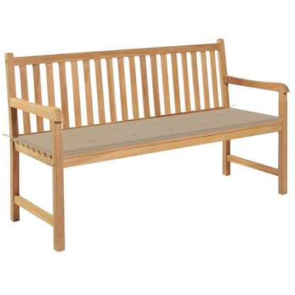 vidaXL Gartenbank mit Beige Auflage 150 cm Massivholz Teak
