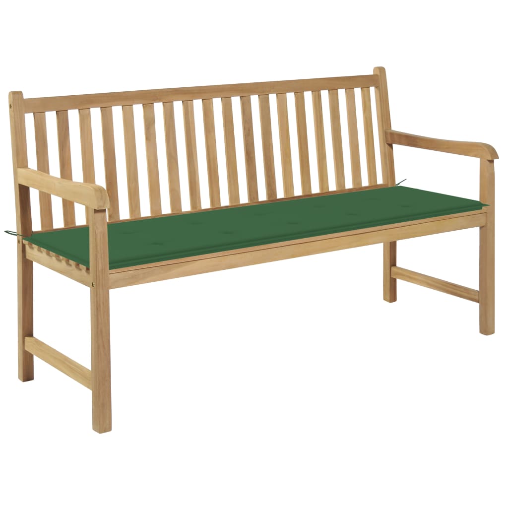 vidaXL Gartenbank mit Grüner Auflage 150 cm Massivholz Teak