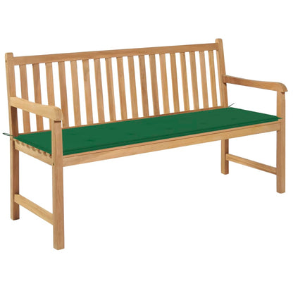 vidaXL Gartenbank mit Grüner Auflage 150 cm Massivholz Teak