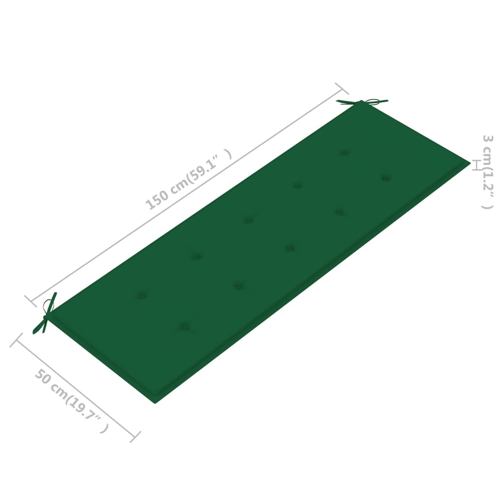 vidaXL Gartenbank mit Grüner Auflage 150 cm Massivholz Teak
