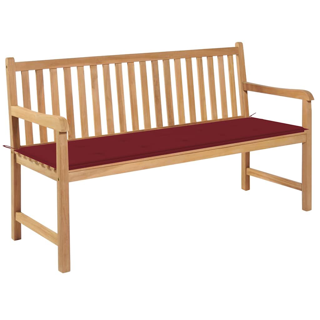 vidaXL Gartenbank mit Weinroter Auflage 150 cm Massivholz Teak