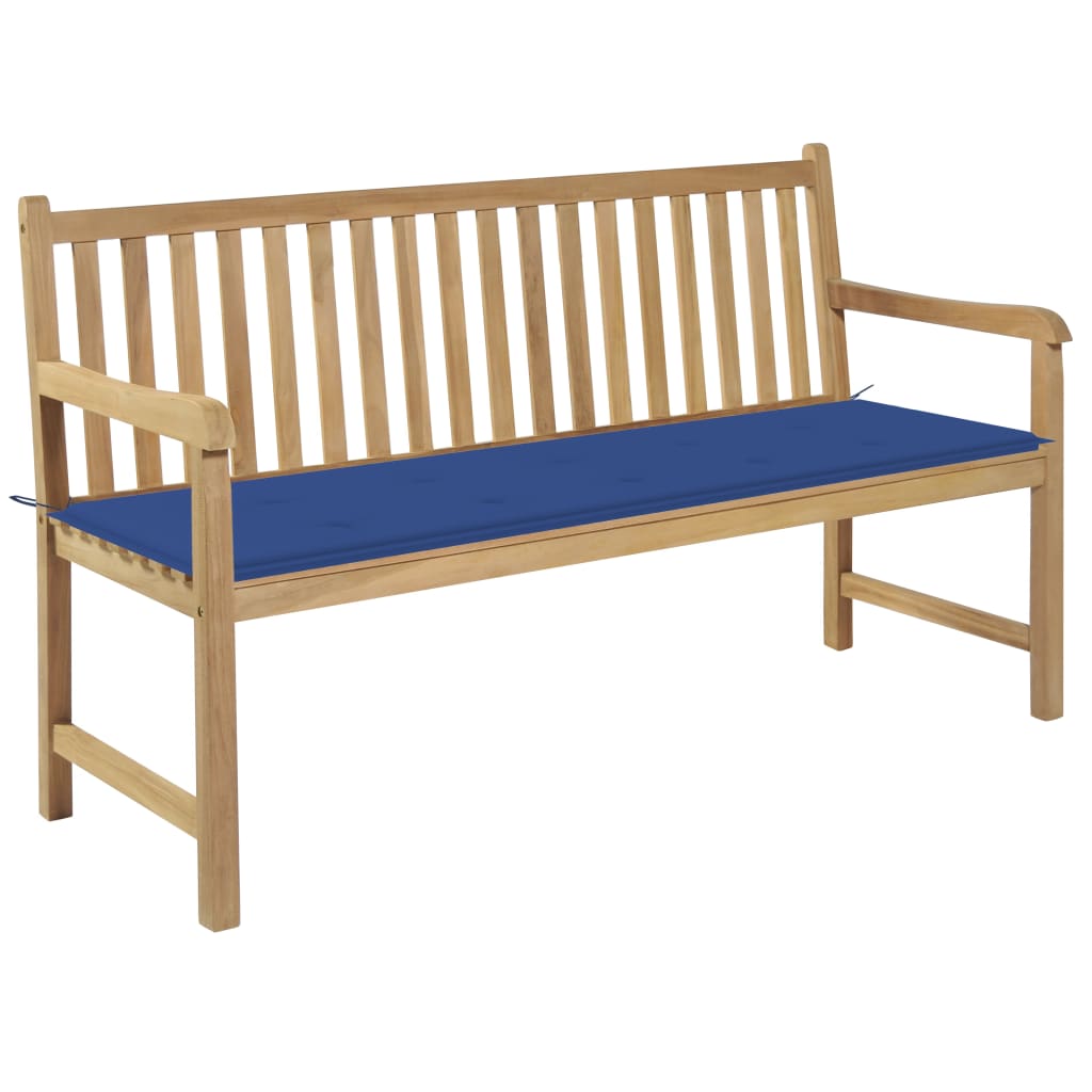 vidaXL Gartenbank mit Königsblauer Auflage 150 cm Massivholz Teak