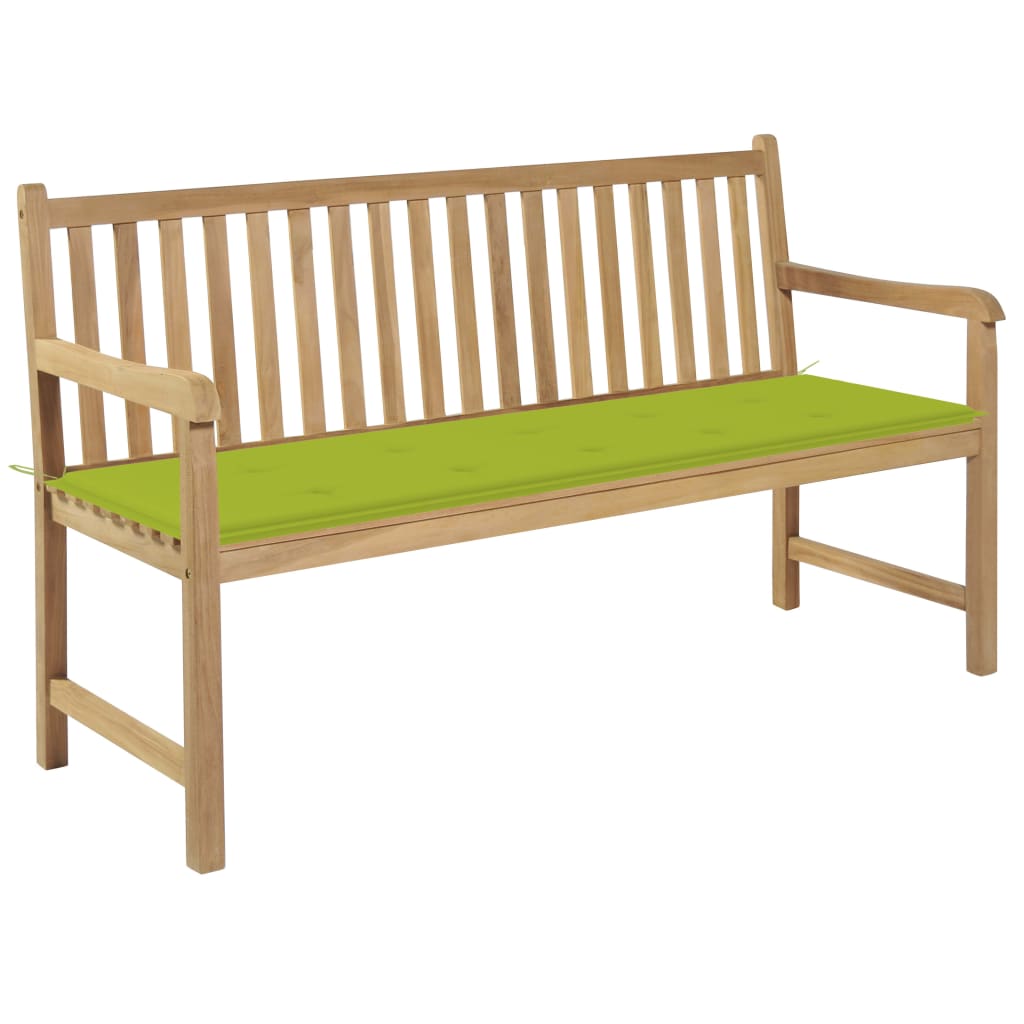 vidaXL Gartenbank mit Hellgrüner Auflage 150 cm Massivholz Teak