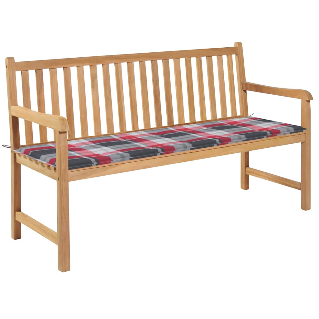 vidaXL Gartenbank Rote Karomuster-Auflage 150 cm Massivholz Teak