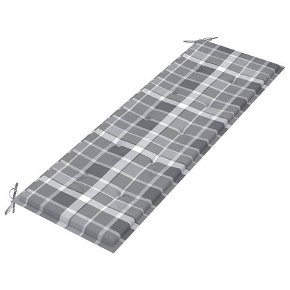 vidaXL Gartenbank Graue Karomuster-Auflage 150 cm Massivholz Teak