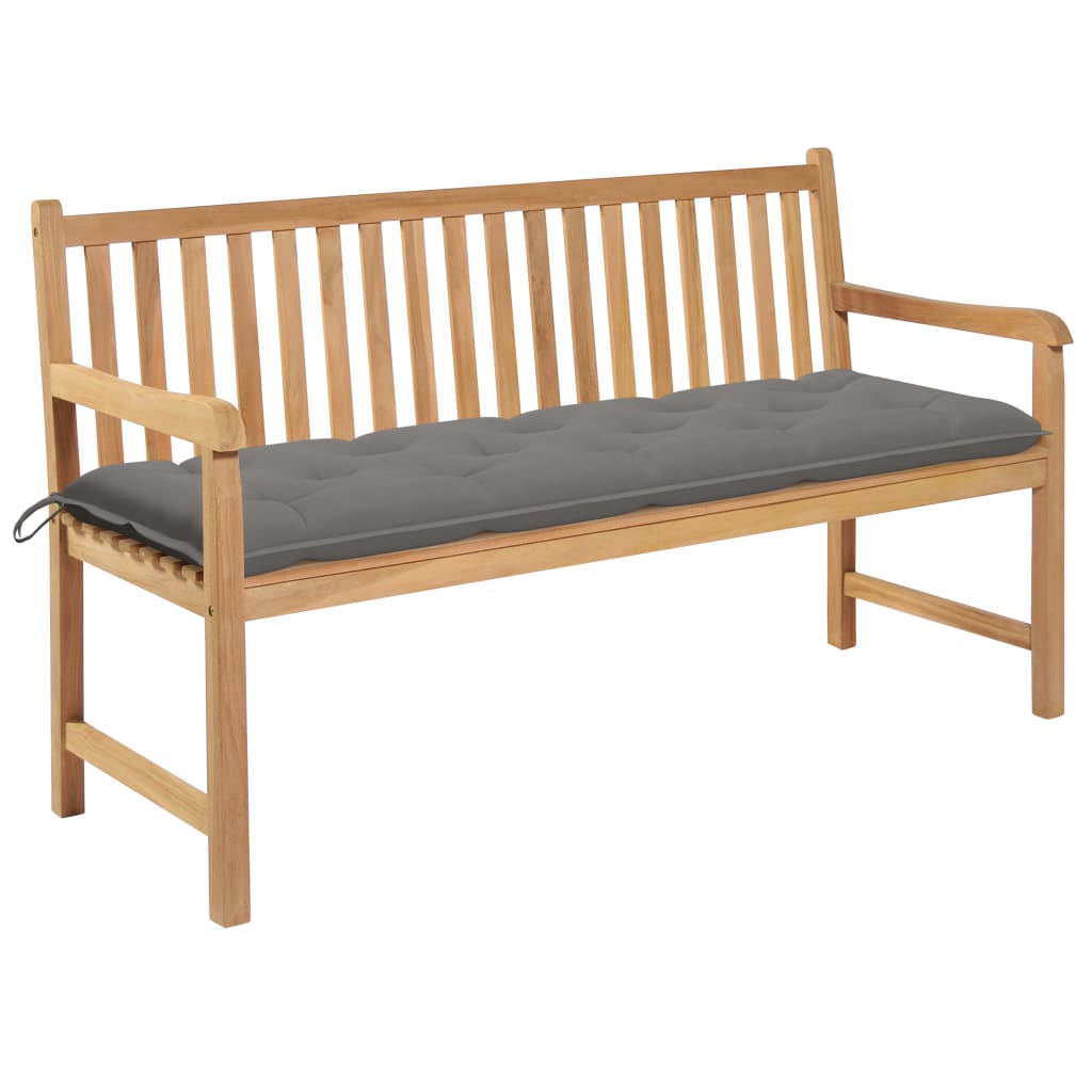 vidaXL Gartenbank mit Grauer Auflage 150 cm Massivholz Teak