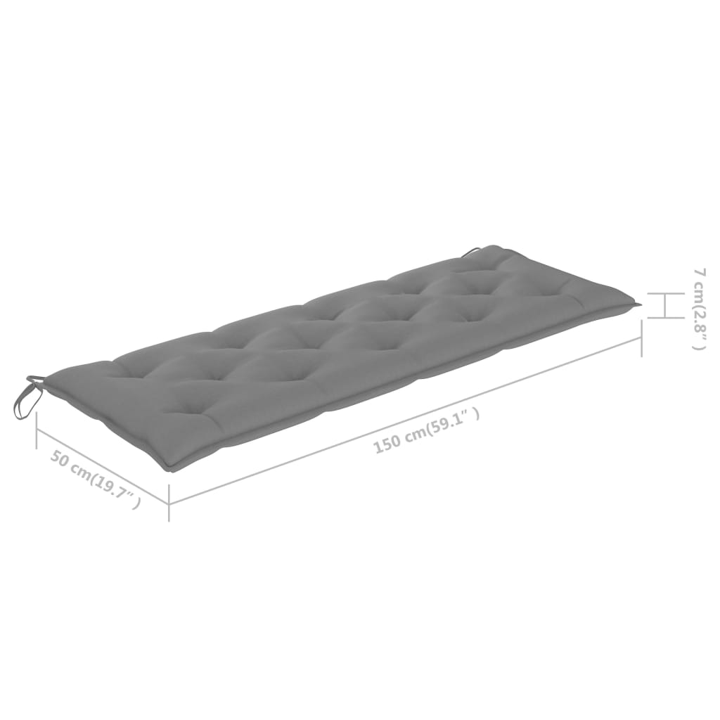 vidaXL Gartenbank mit Grauer Auflage 150 cm Massivholz Teak