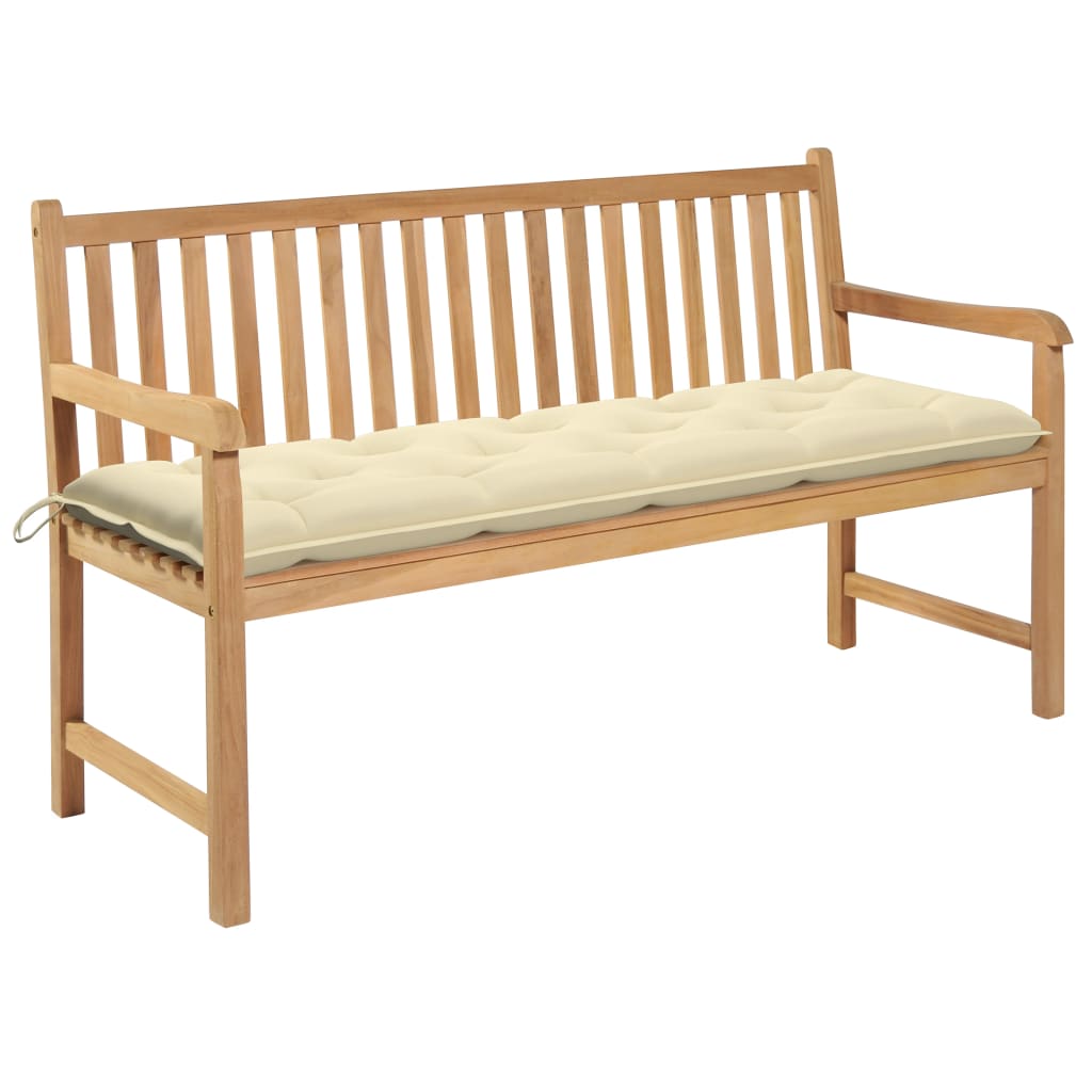 vidaXL Gartenbank mit Cremeweißer Auflage 150 cm Massivholz Teak