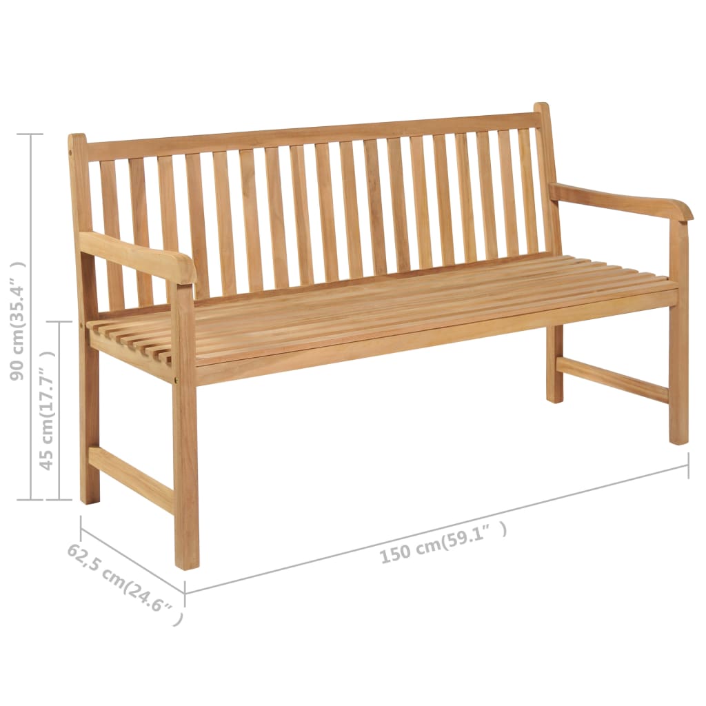 vidaXL Gartenbank mit Cremeweißer Auflage 150 cm Massivholz Teak
