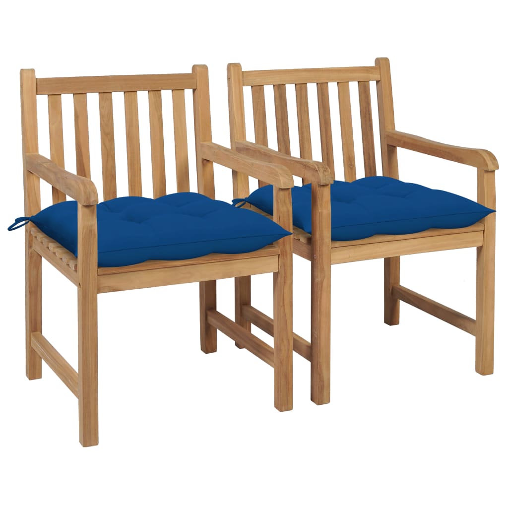 vidaXL Gartenstühle 2 Stk. mit Blauen Kissen Massivholz Teak