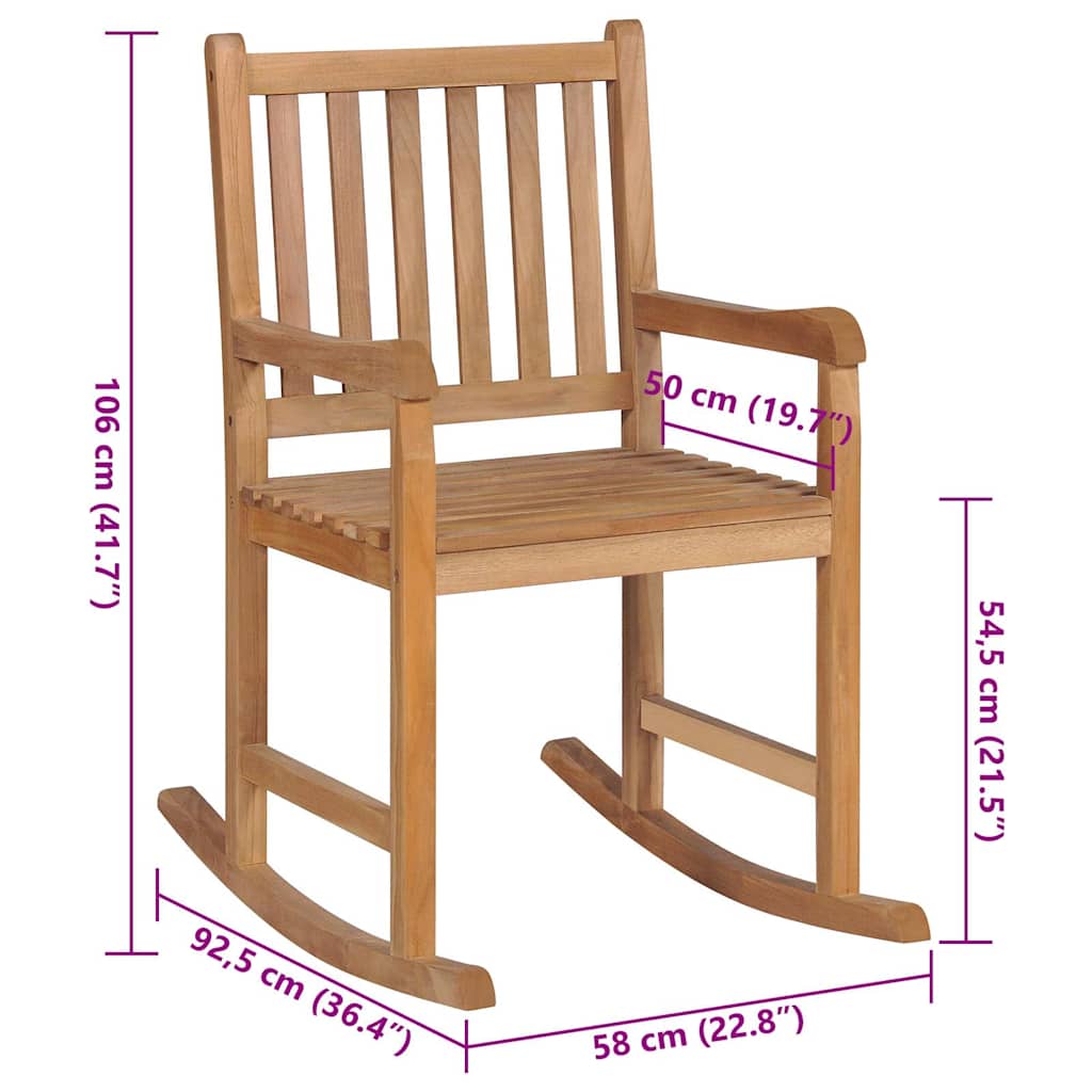 Schaukelstuhl mit Hellgrünem Kissen Massivholz Teak
